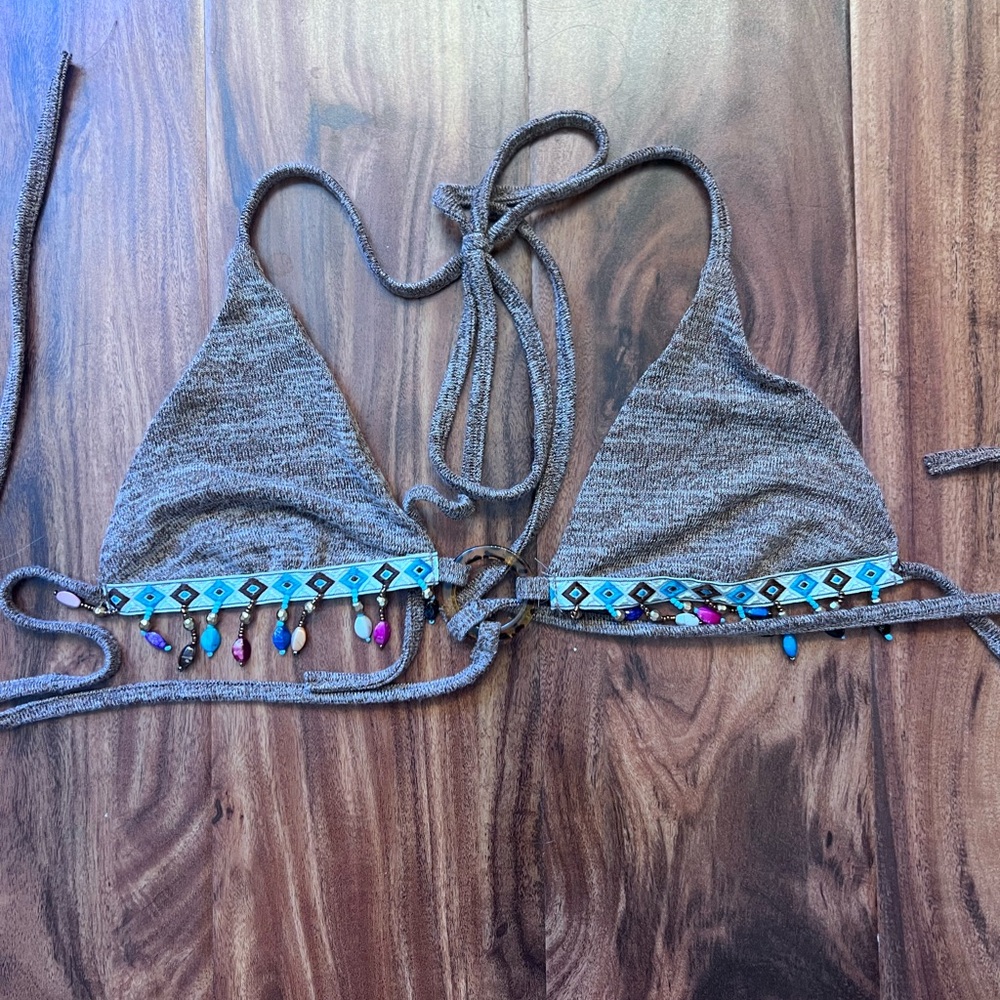 Boho Beaded Triangle Bikini Top - XS